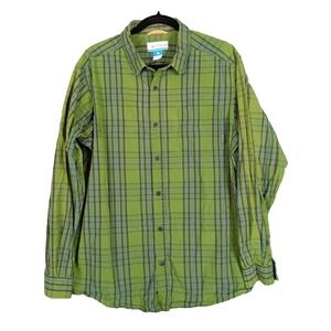 Columbia Men's Plaid Long Sleeve Button-Up Shirt 100% Cotton Green Size Large‎